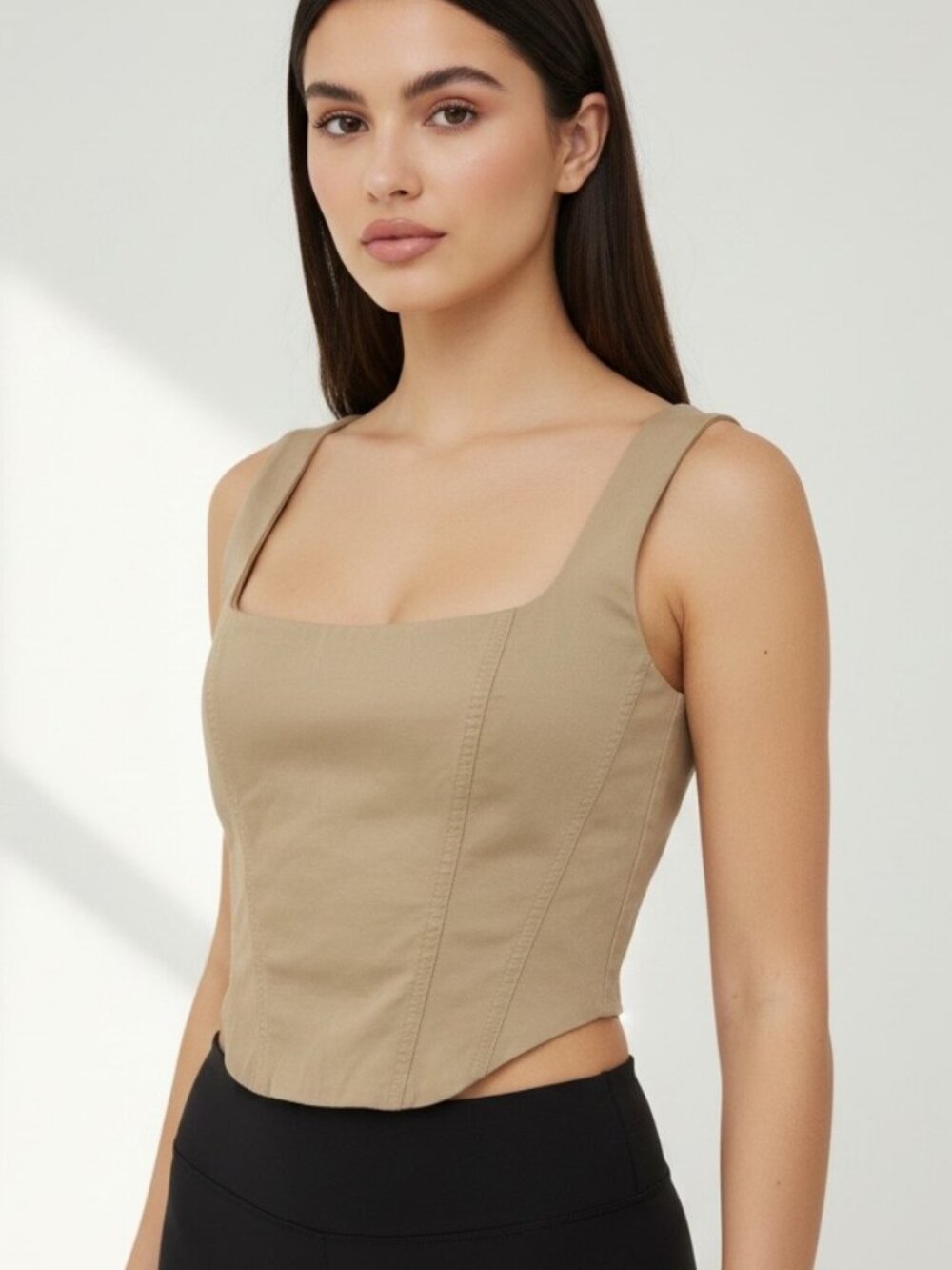 Sunday Best Aritzia Beige Corset Crop Top M Minimalist Y2K Square Neck